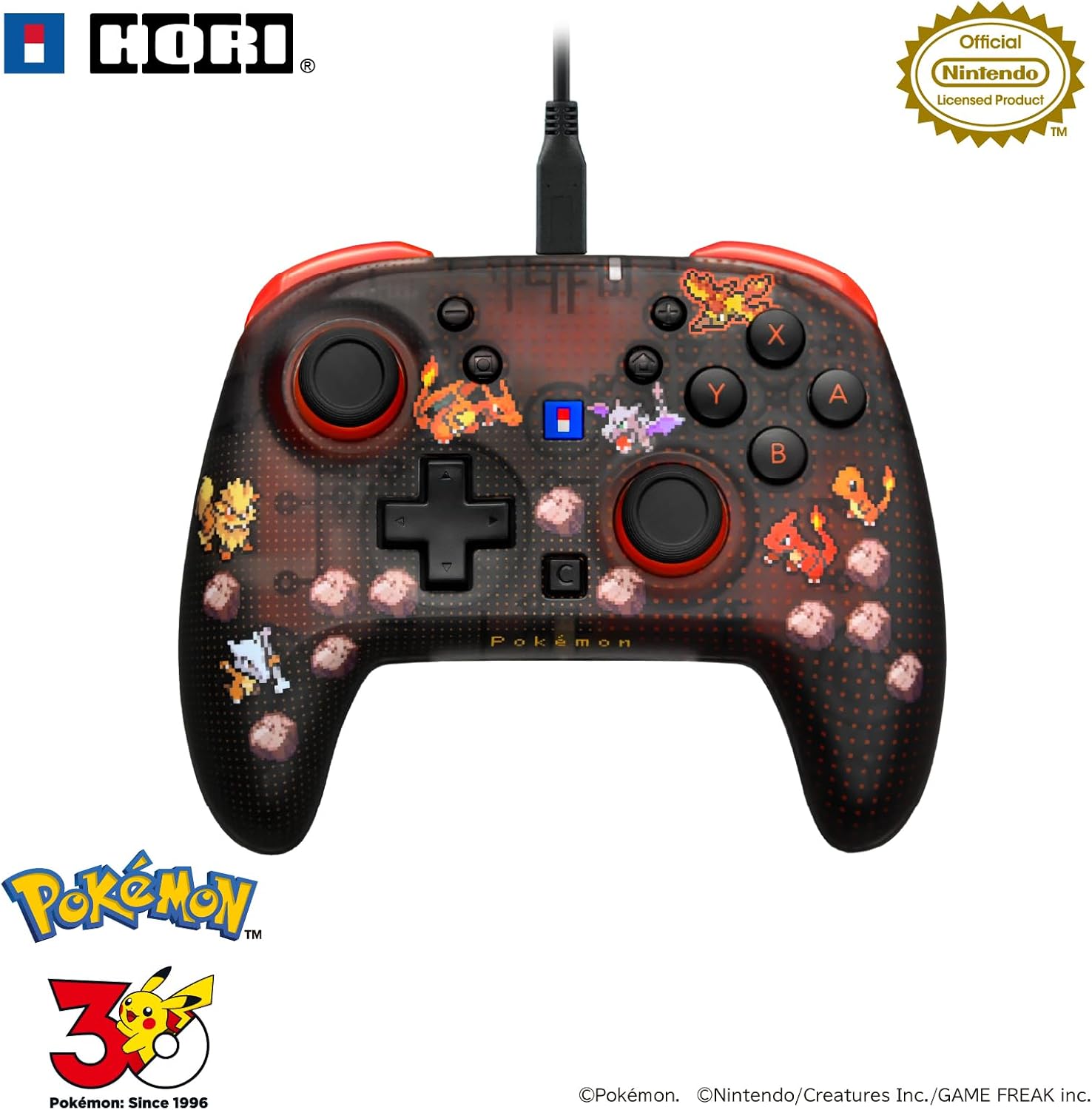 【任天堂ライセンス商品】ポケモン ピクセル アートシリーズ ワイヤードホリパッド TURBO for Nintendo Switch™ 2 Pixel - 赤 -